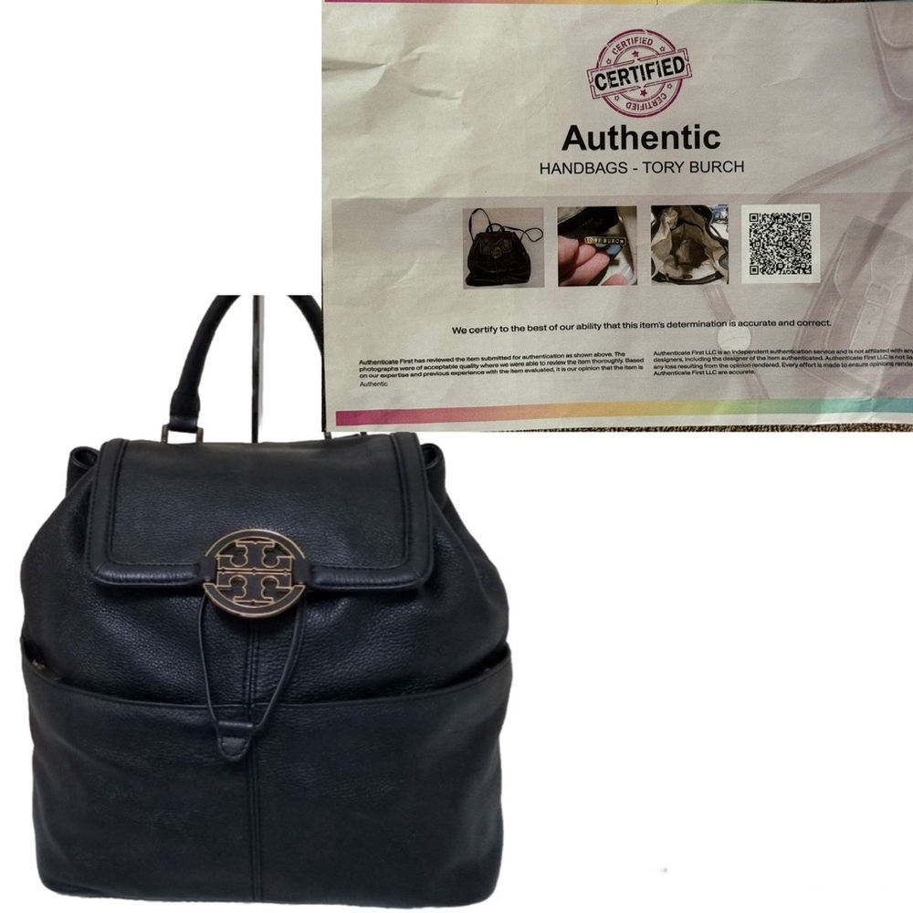 SOLD!!Tory Burch Amanda Black Pebbled Leather Backpack w/COA - Picture 12 of 13